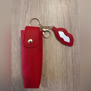 ELF Red Keychain for lipgloss/makeup with Lip Shaped Mirror new